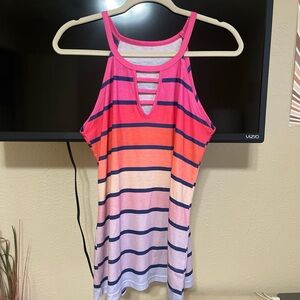 Striped Pink-to-Purple Gradient Halter Tank Top